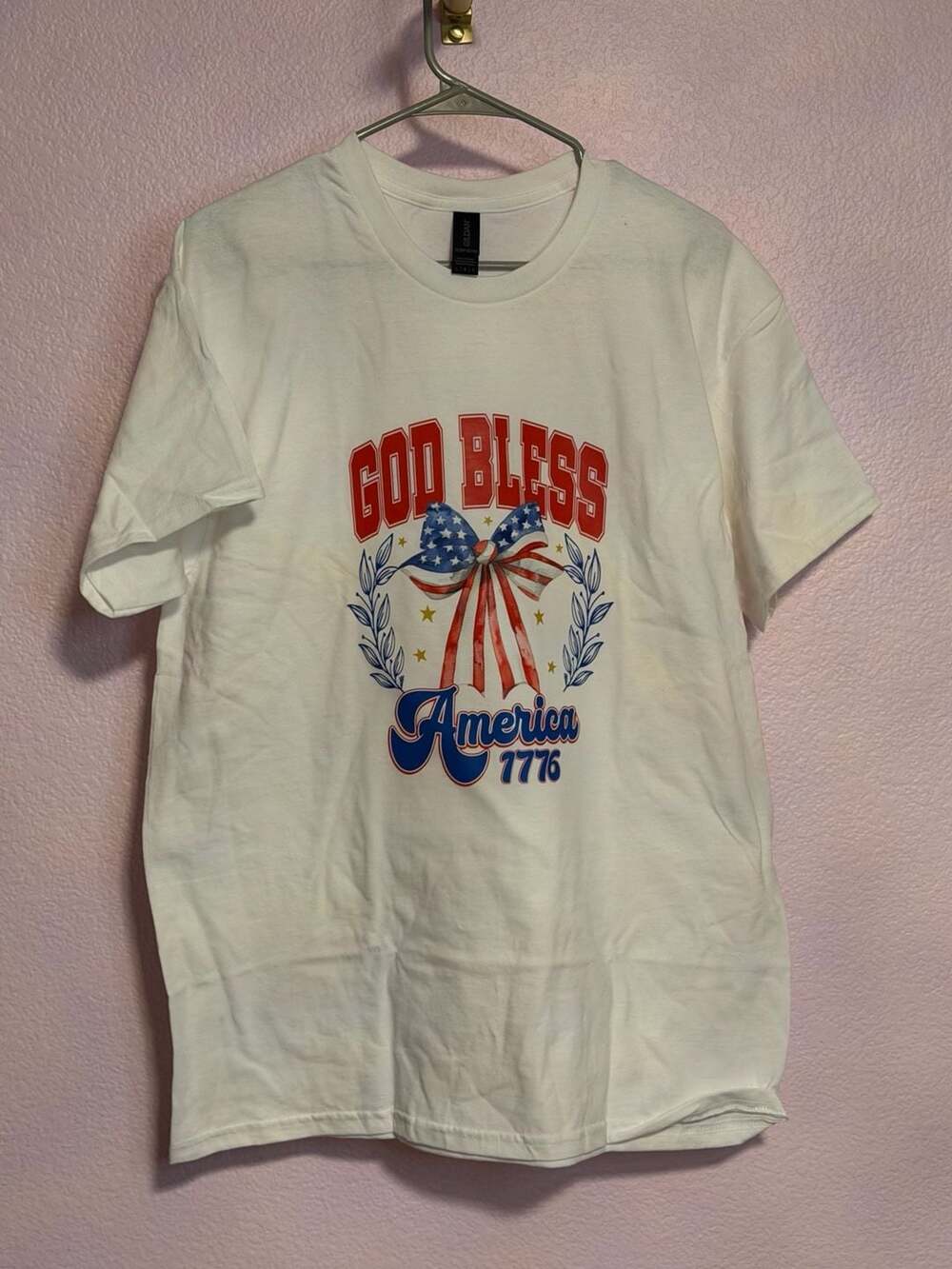 Gildan Heavy Cotton God Bless America 1776 Patriotic Bow T-Shirt
